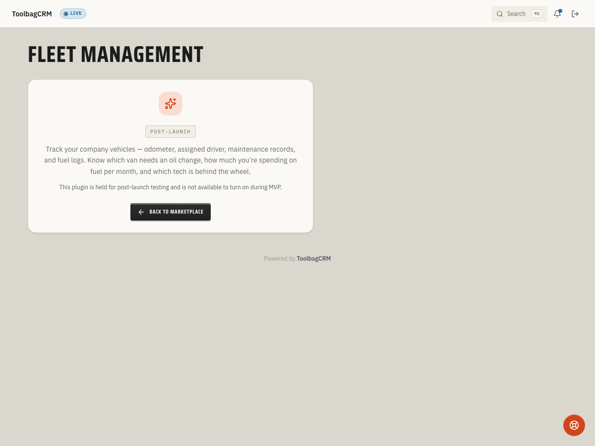 Fleet Management page with vehicle, maintenance, and fuel-log tabs